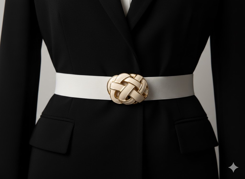 Retro Day Lor Signed White Enamel Gold Tone Scarf Clip Belt 80s Glam